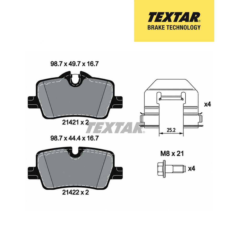 Textar Germany Rear Brake Pads Set of 4 for BMW 3 Series G20 Diesel Models – Textar 2142101 – OEM 34206888825 / 34208844393