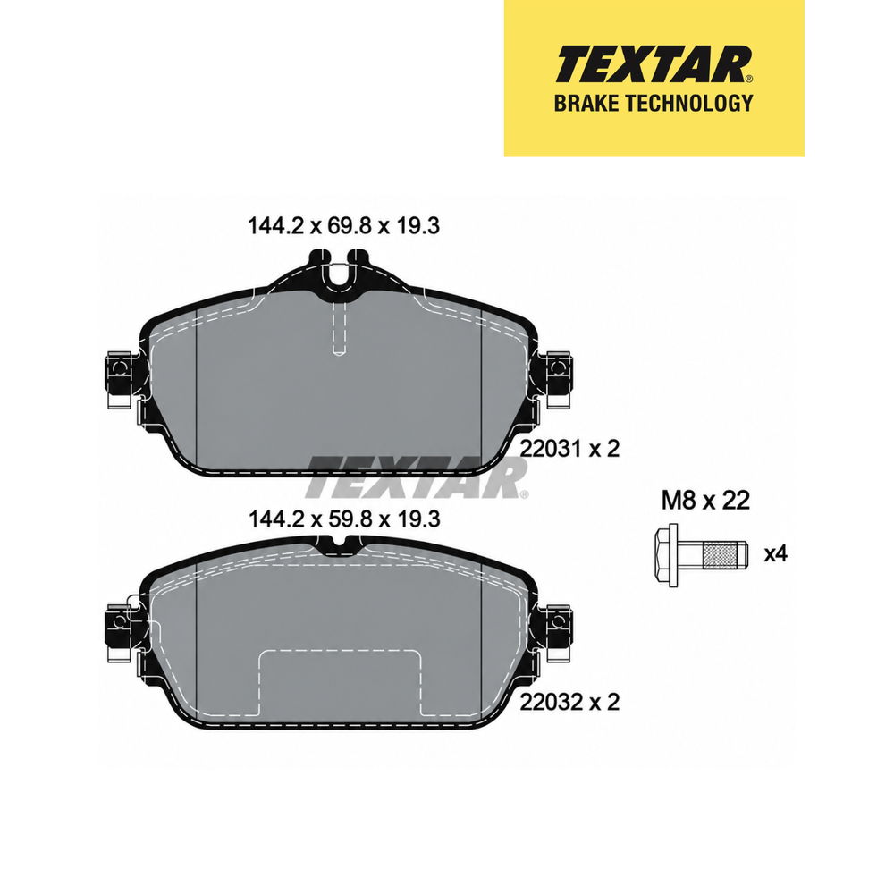 Textar Germany Front Brake Pads Set of 4 for Mercedes-Benz E-Class W213 Type 1 – Textar 2203102 – OEM A0084203620