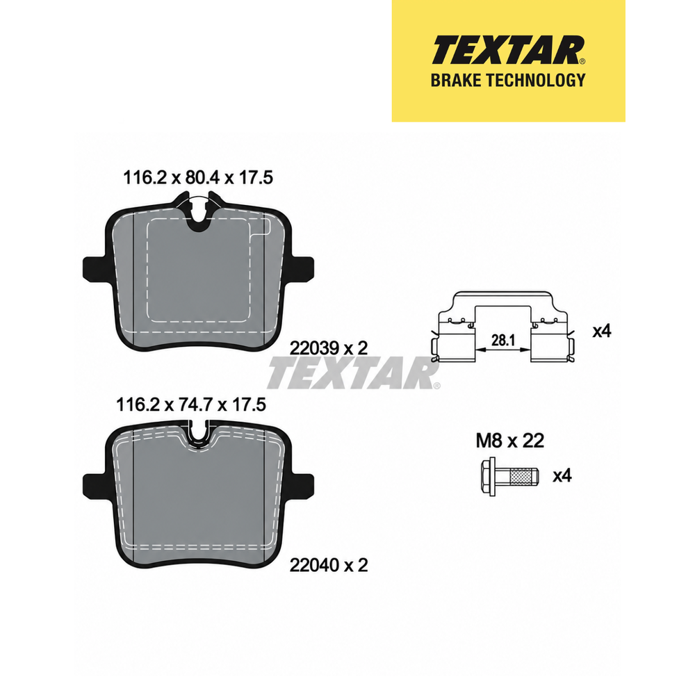 Textar Germany Rear Brake Pads Set of 4 for BMW X5 G05 M Sport Models – Textar 2203901 – OEM 34217991043 / 34216893228 / 34216885362 / 34216885187