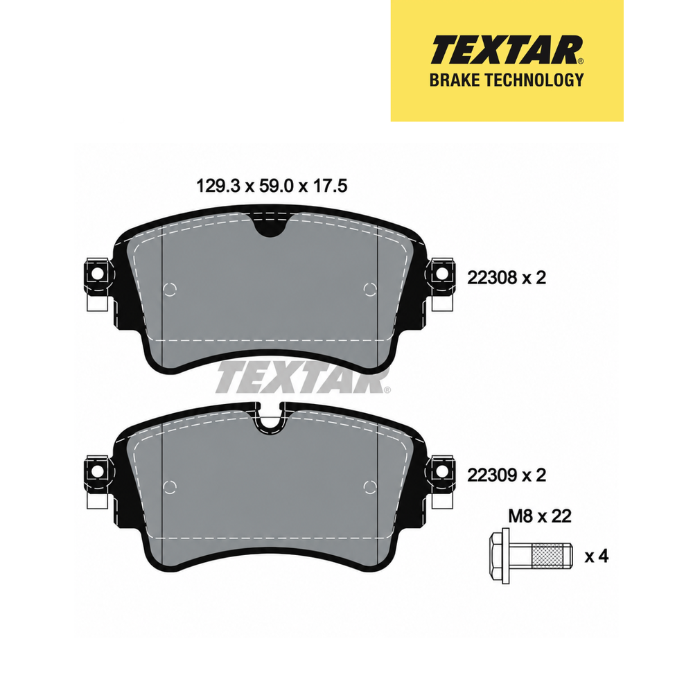 Textar Germany Rear Brake Pads Set of 4 for Audi A4 B9 (8W) – Textar 2230801 – OEM 8W0698451BE / 8W0698451BF / 8W0698451BG / 8W0698451BJ