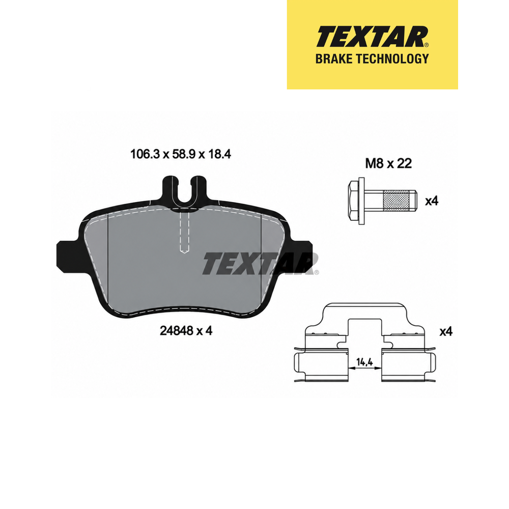 Textar Germany Rear Brake Pads Set of 4 for Mercedes-Benz A-Class W176 – Textar 2484801 – OEM A0074209420 / A0064207920 / A0064202320 / A0004200605