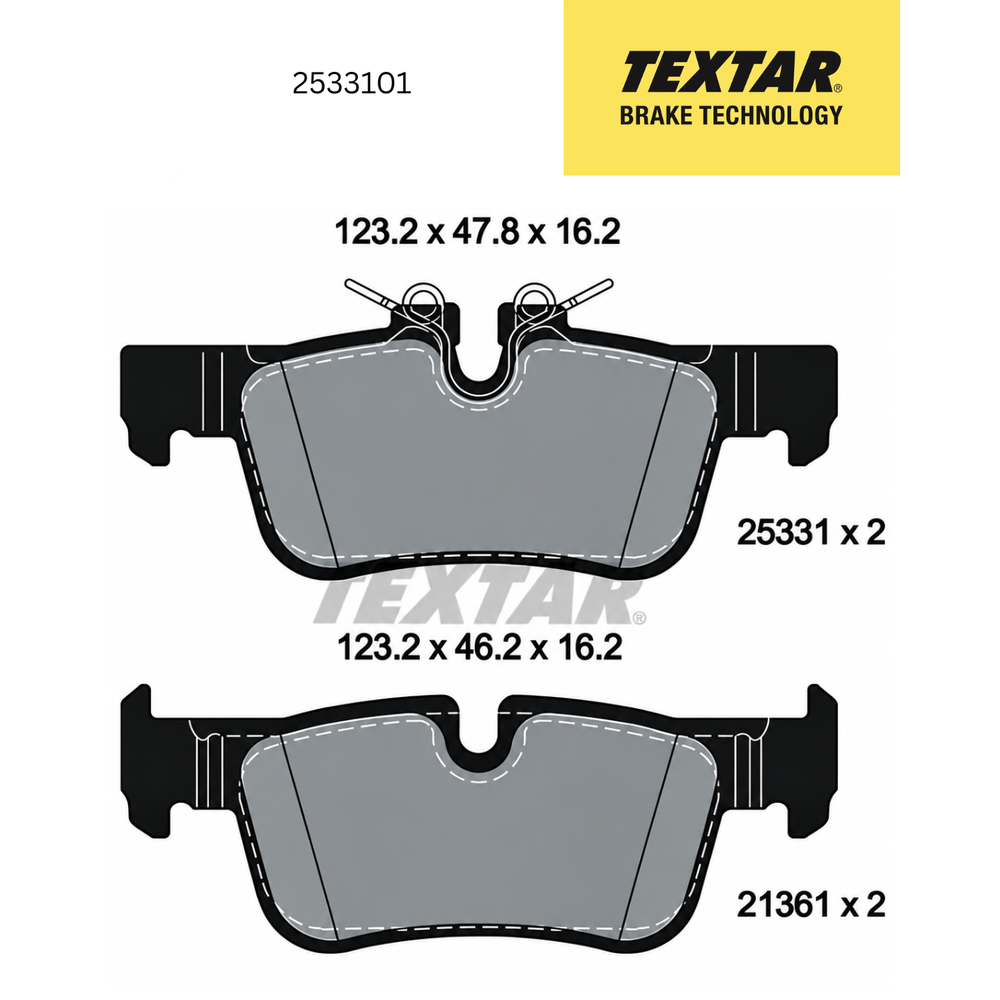 Textar Germany Rear Brake Pads Set of 4 for BMW X1 F48 – Textar 2533101 – OEM 34218843651 / 34216860403 / 34216859917 / 34208860846