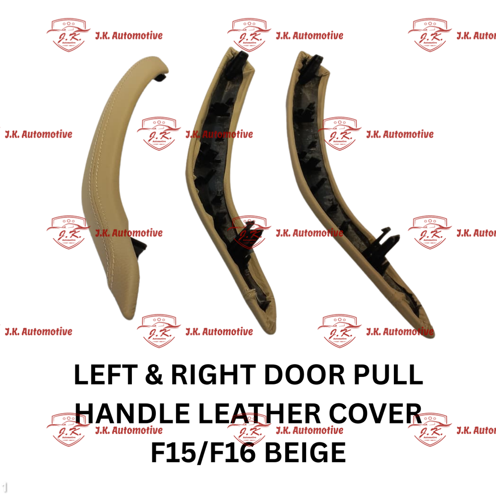 Left And Right Door Pull Handle Leather Cover BMW X6 F16 Beige Set of 3 - Image 2