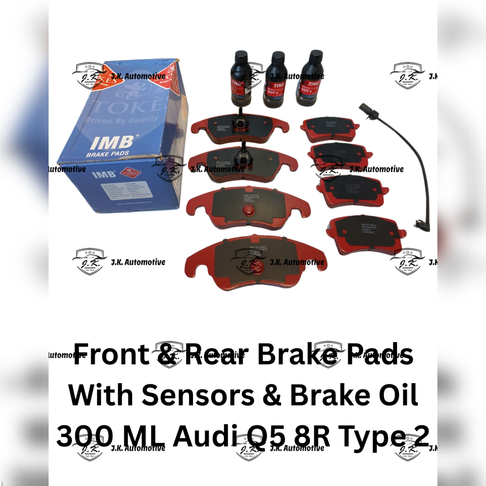 Front And Rear Brake Pads With Sensors And FREE Brake Oil 300 ML Audi Q5 8R Type 2 - 4GD698151 / 8K0698151E / 2474301 / 4GD698451 / 4G0698451H / 4H0698451K / 2521401