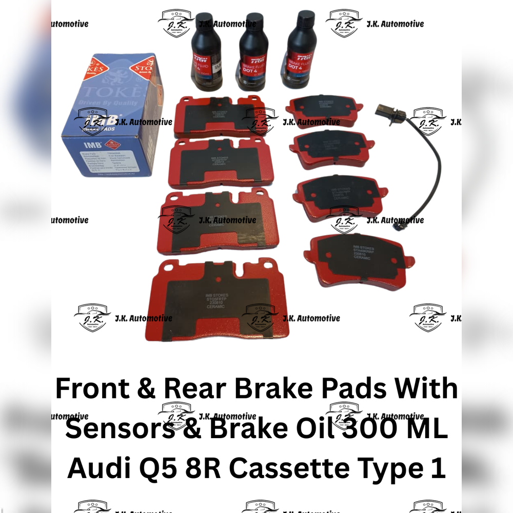 Front And Rear Brake Pads With Sensors And FREE Brake Oil 300 ML Audi Q5 8R Cassette Type 1 - 8K0698151A / 8K0698151F / 2470681 / 8R0698151H / 2564301