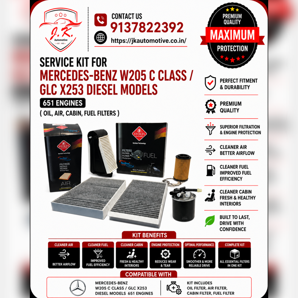 Mercedes-Benz C250d W205 OM651 Diesel Service Kit Oil Air Cabin Fuel Filters A6511800109 A6510940304 A1668300318 A2058350147 A6510901252 (2014-2021)